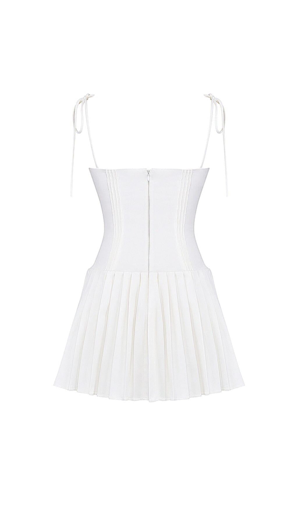 WHITE PLEATED MINI DRESS