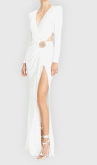 PHENIX BROOCH CUTOUT MAXI DRESS IN WHITE