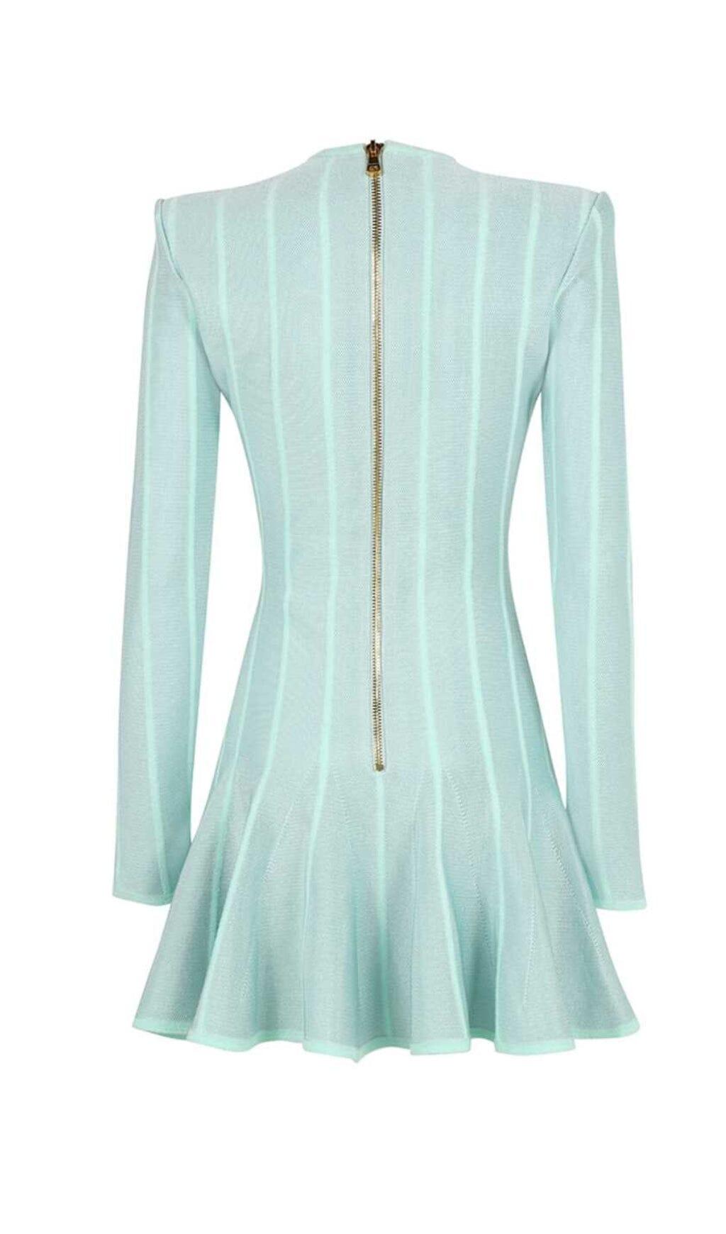 BUTTON-EMBELLISHED MESH MINI DRESS IN MINT