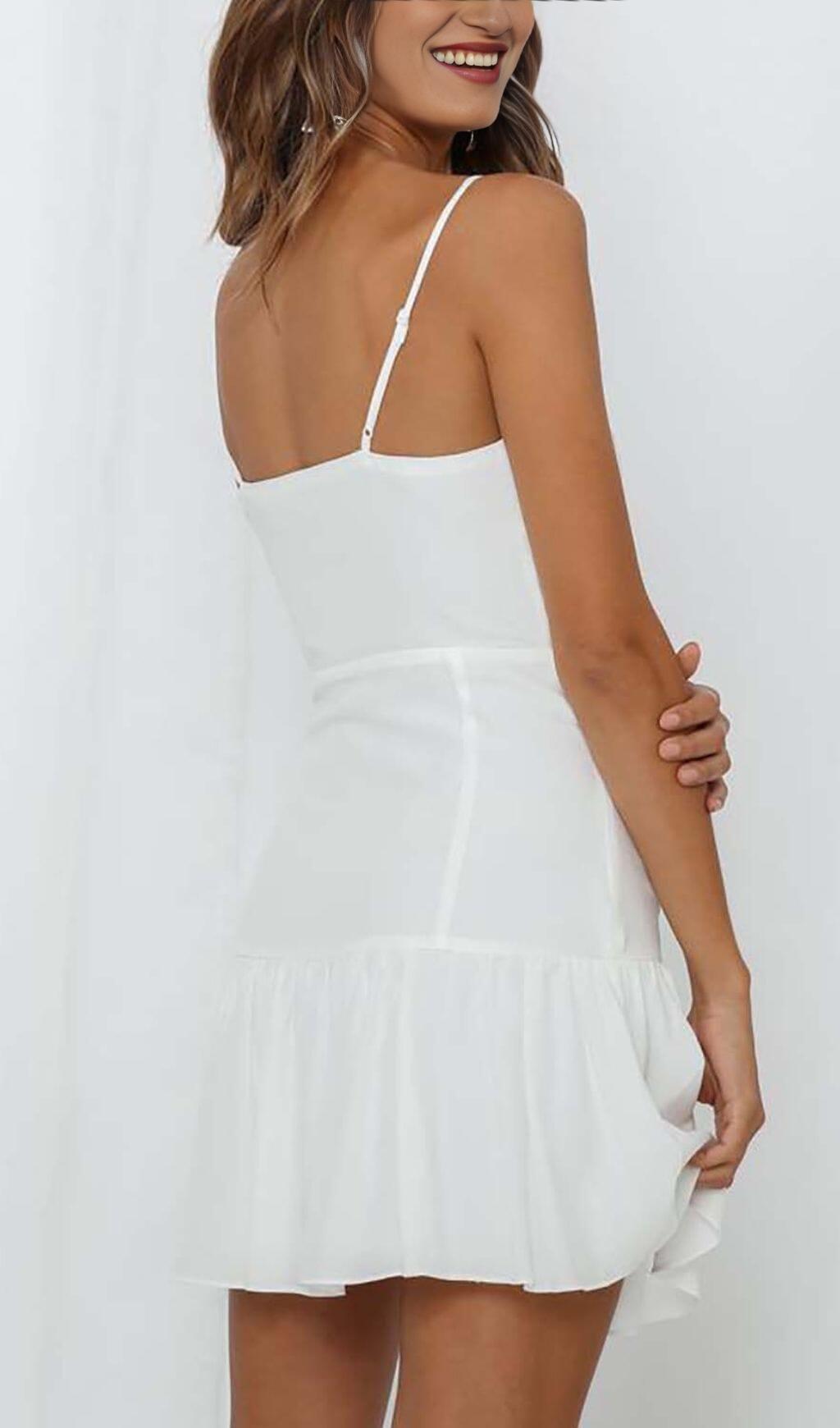 STRAPPY RUFFLED MINI DRESS IN WHITE