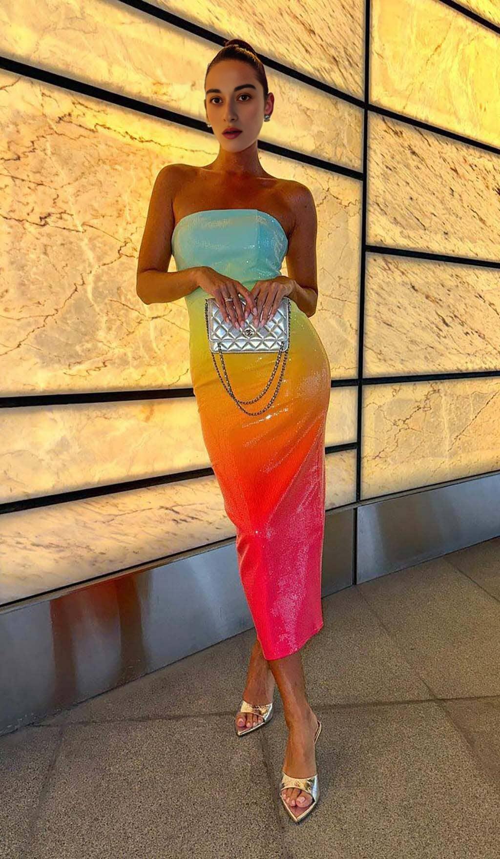 STRAPLESS SEQUIN OMBRE MAXI DRESS IN MULTI-COLOR