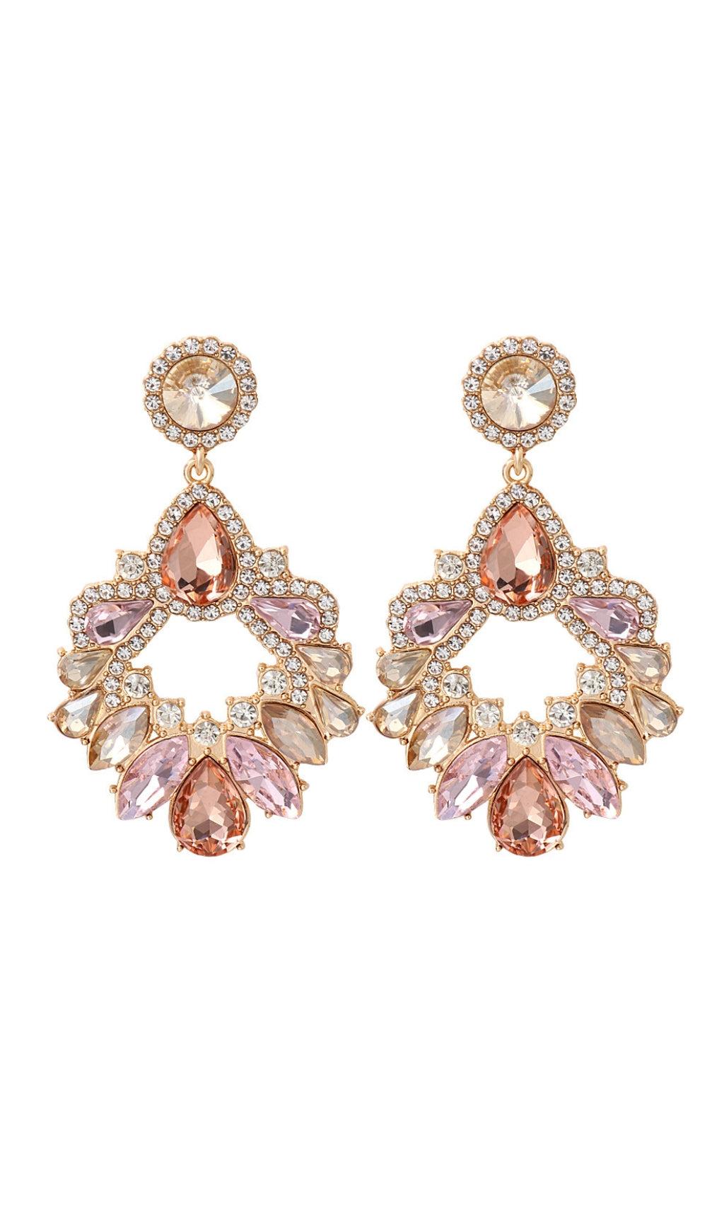 PINK CRYSTAL CHANDELIER DROP EARRINGS