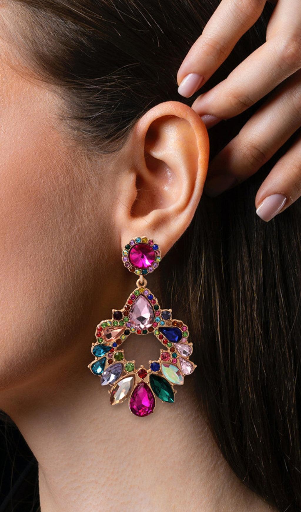 COLORFUL CRYSTAL CHANDELIER DROP EARRINGS