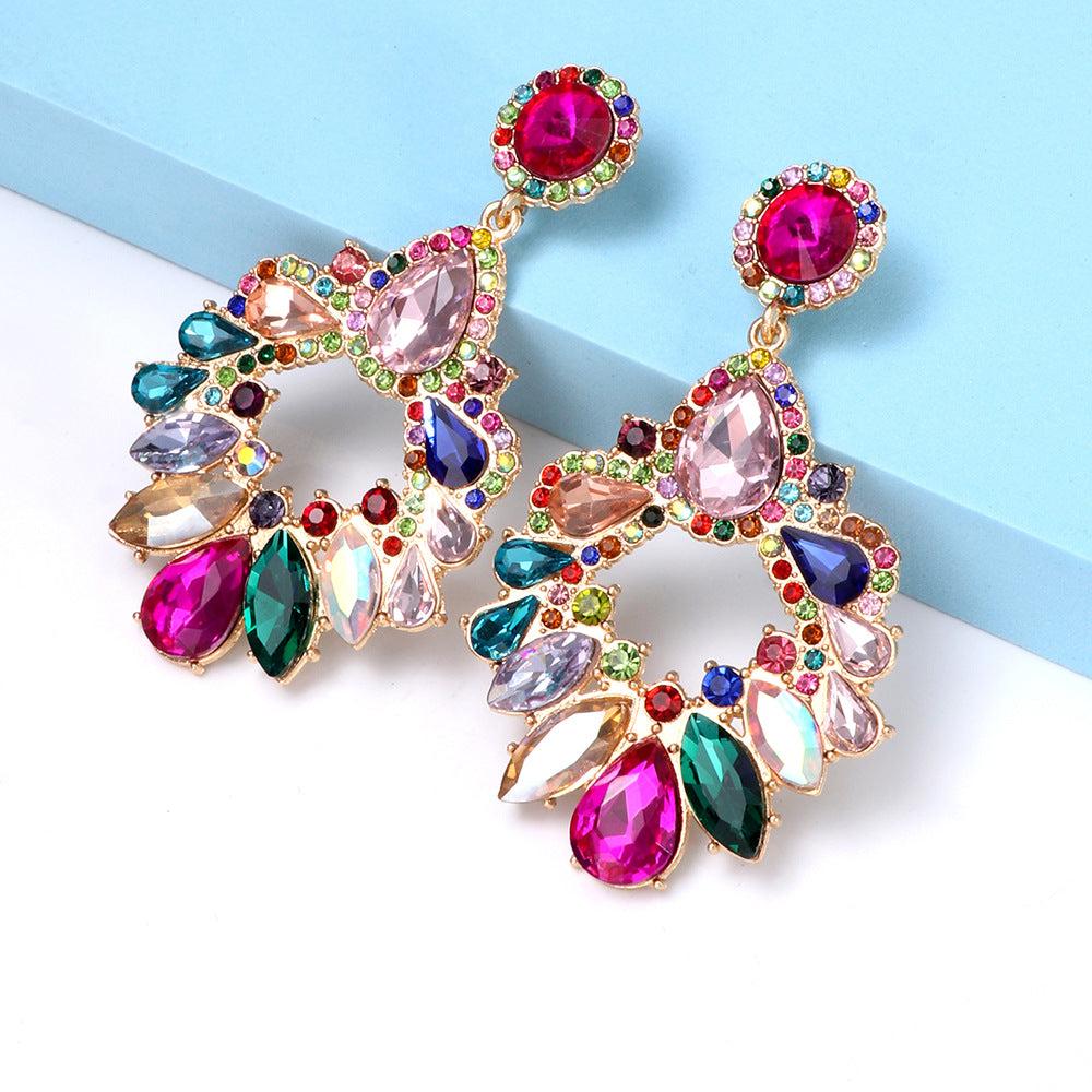 COLORFUL CRYSTAL CHANDELIER DROP EARRINGS