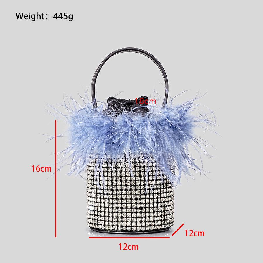 FEATHER RHINESTONE BUCKET BAG IN BLUE