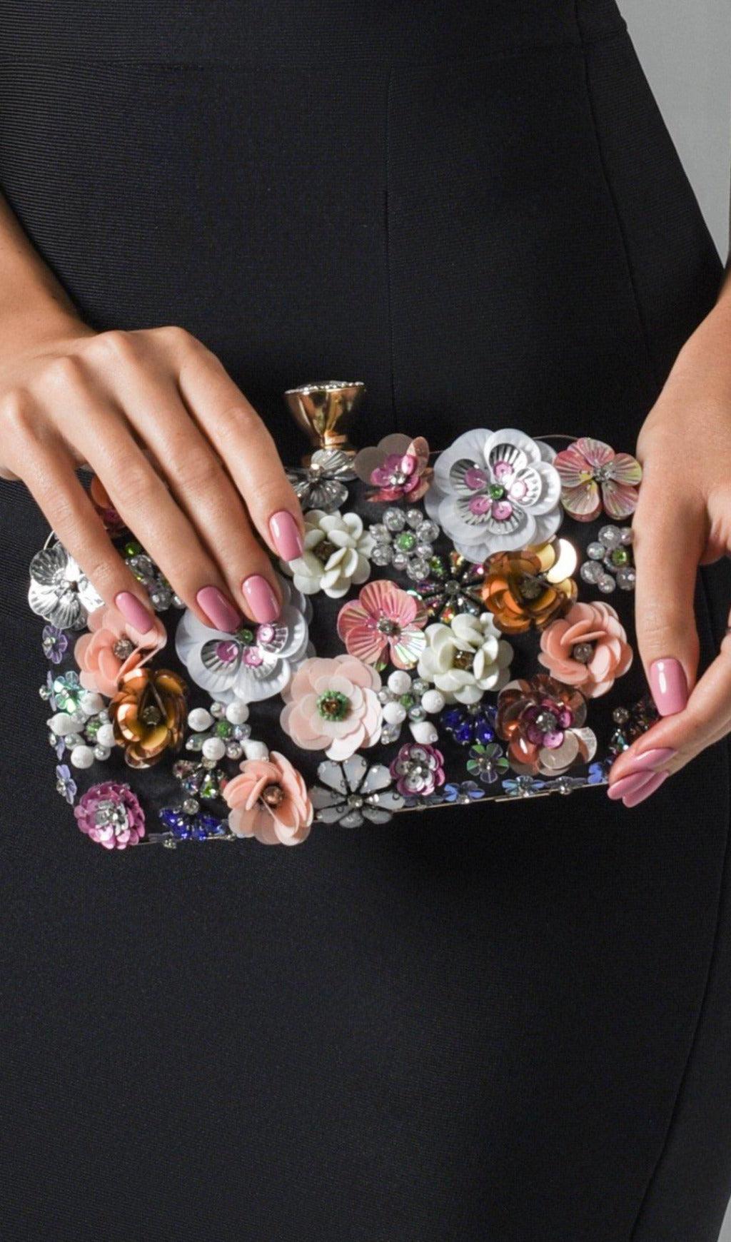 BLACK FLORAL EMBROIDERY CLUTCH