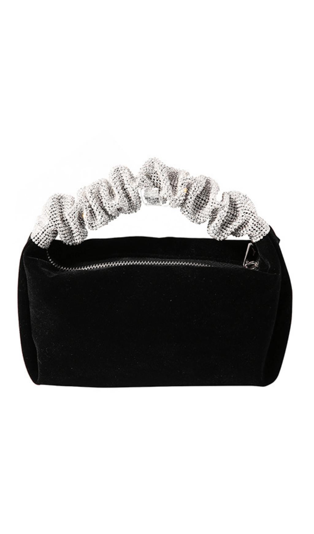 BLACK VELVET CRYSTAL HANDBAG