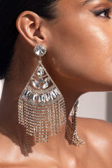 GOLD STATEMENT CRYSTAL DROP TASSEL EARRINGS