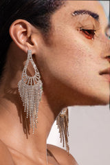 GOLD DIAMANTE TEARDROP TASSEL EARRINGS