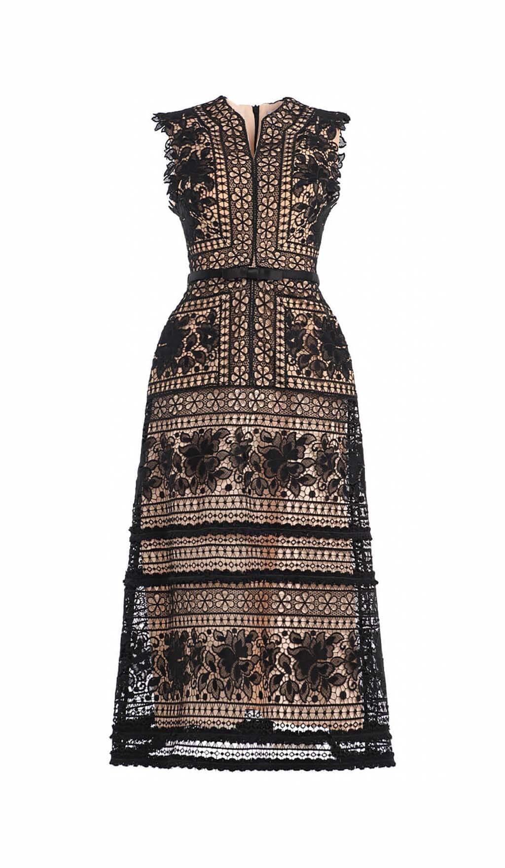 A-LINE SLEEVELESS SILK LACE MIDI DRESS