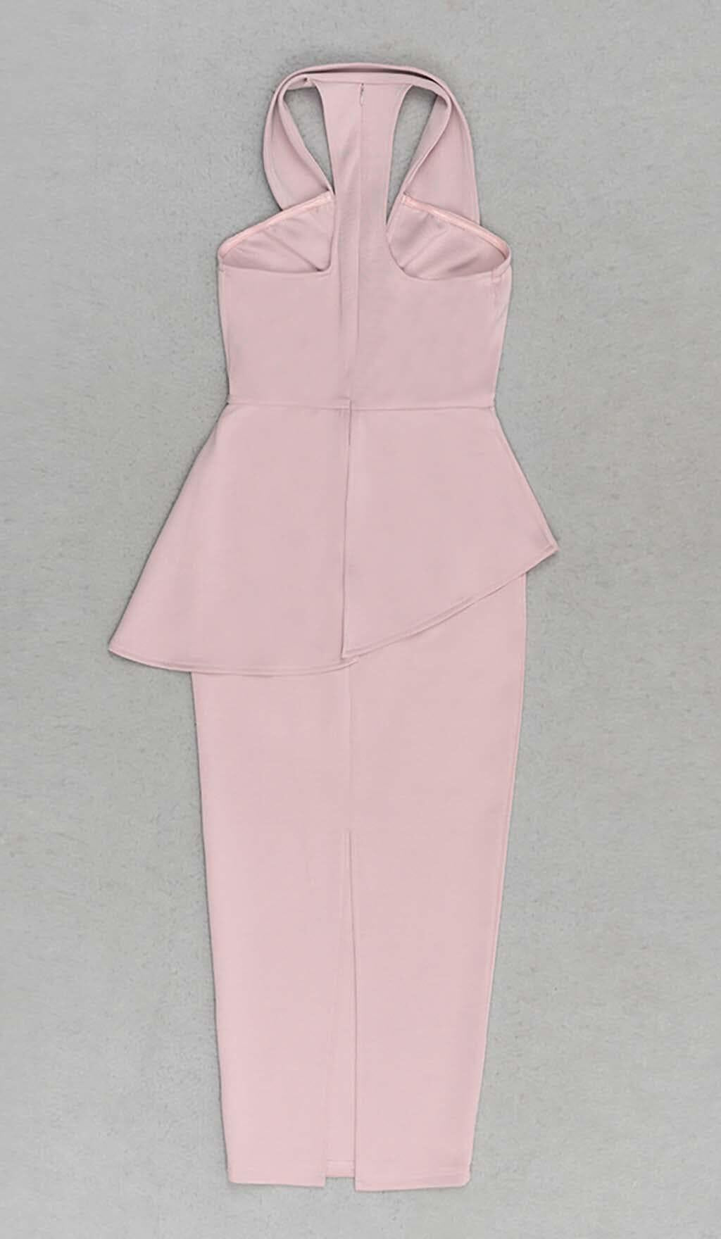 APPLIQUÉD BANDAGE MIDII DRESS IN PALE PINK