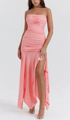 APRICOT GATHERED ASYMMETRIC DRESS