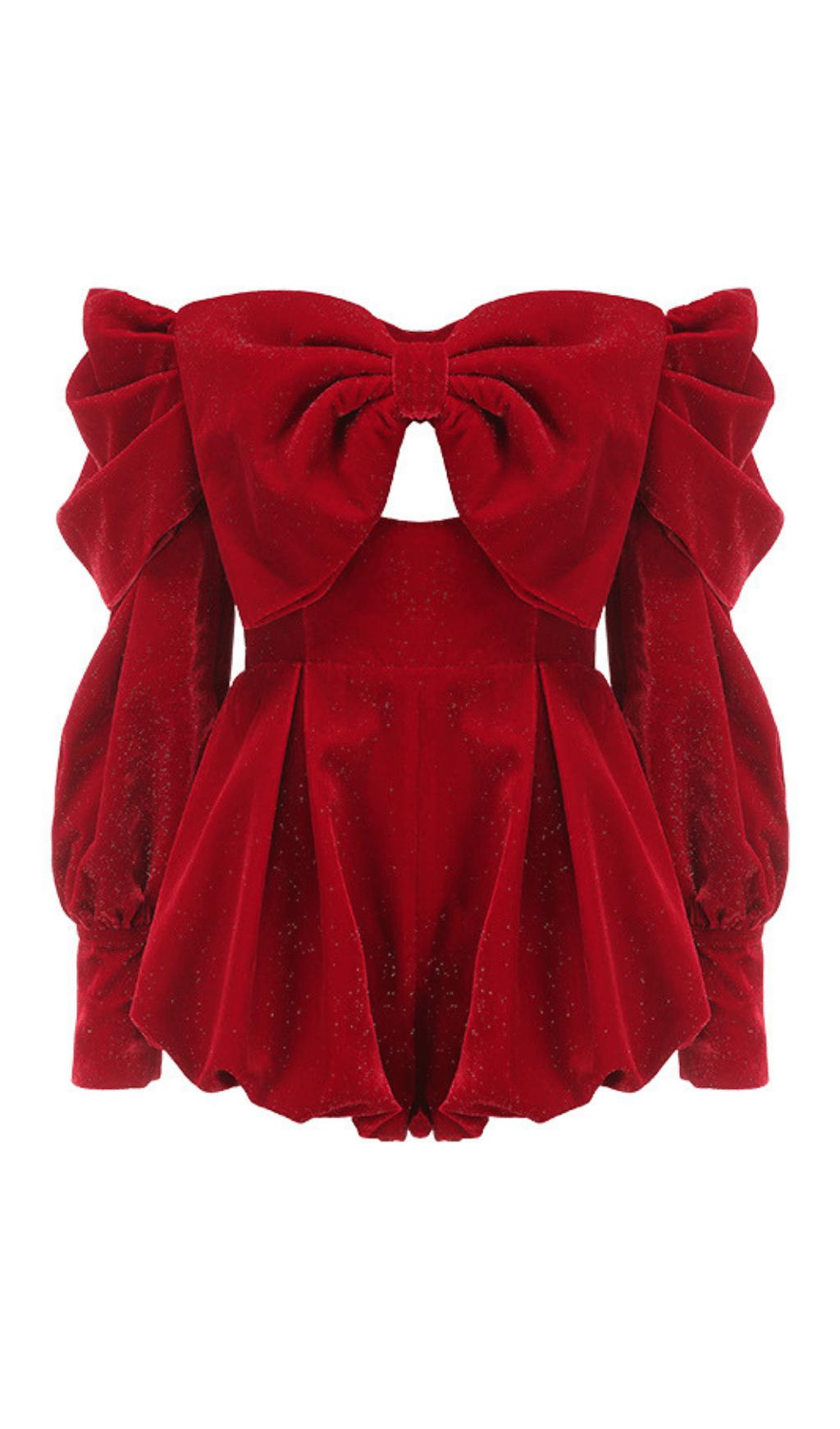 VELVET STRAPLESS MINI DRESS IN RED