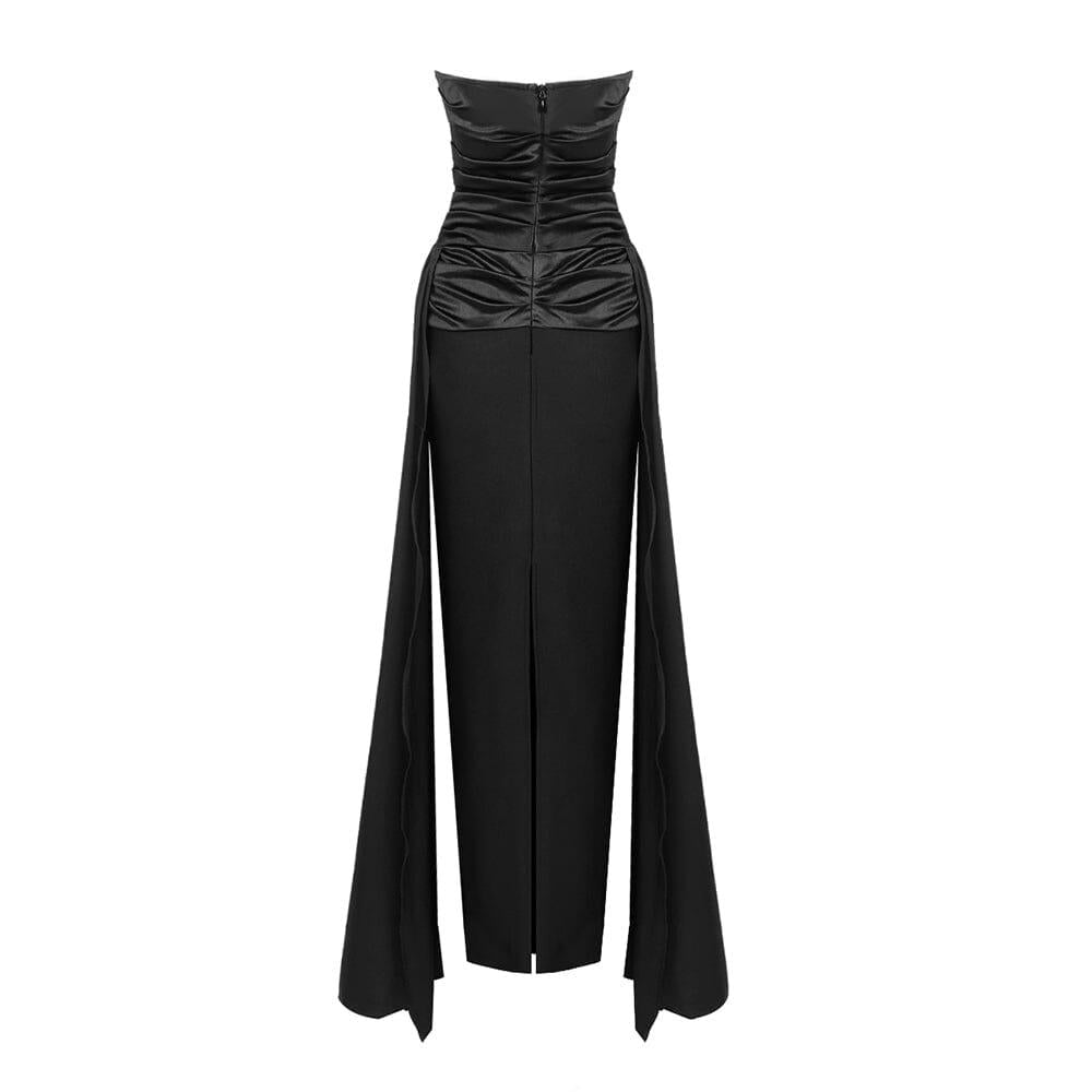 BANDEAU RUCHED MAXI DRESS IN BLACK