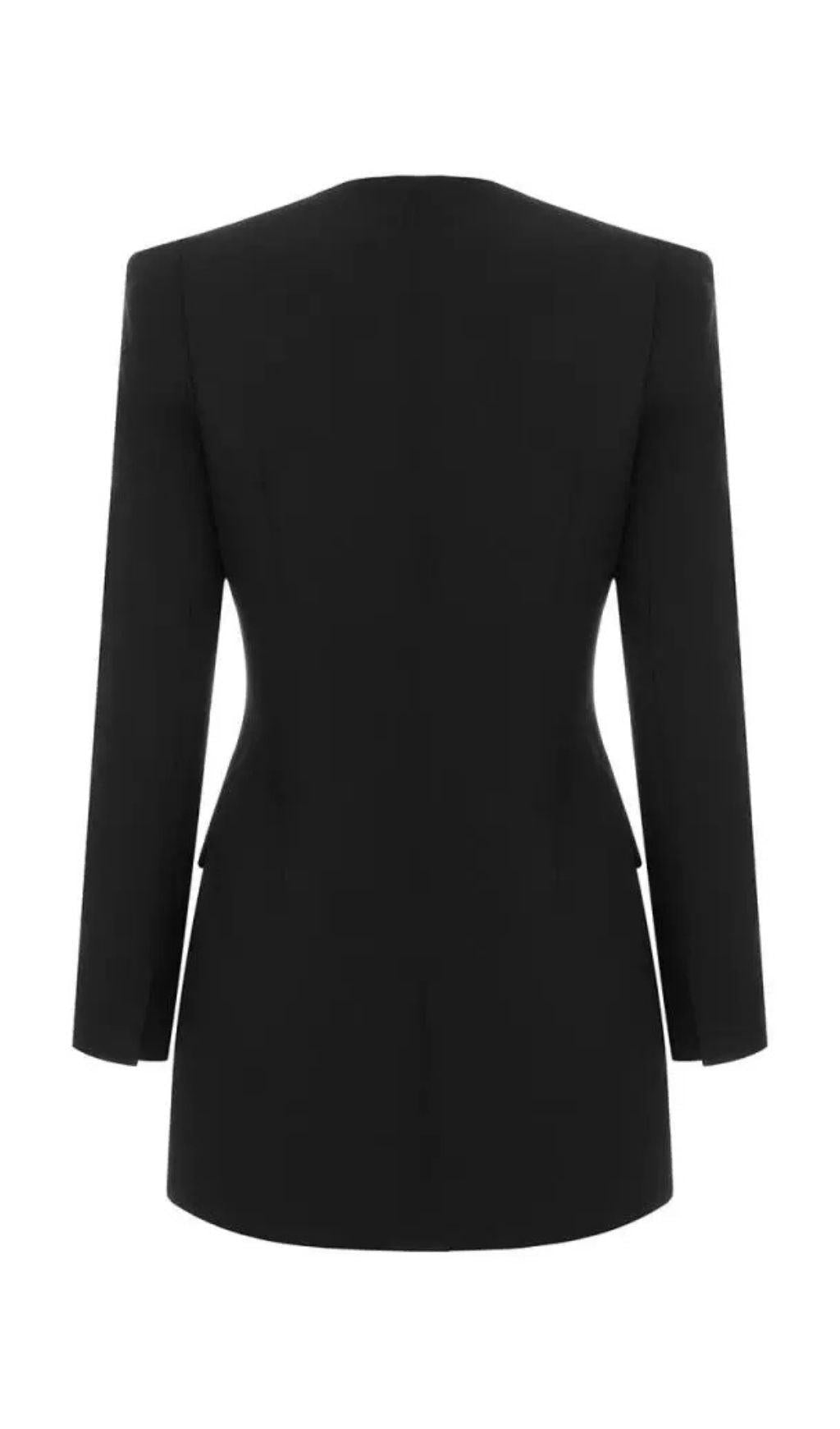 BLACK HOLLOW DRAPED TUXEDO DRESS