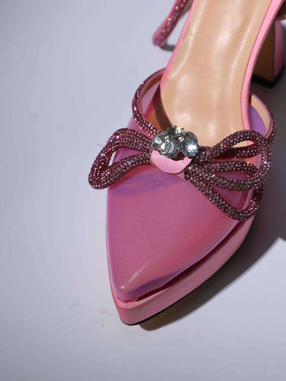 BOW CRYSTAL HEELS IN PINK