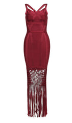 WINE DRAPED  MAXI BANDAGE DRESS