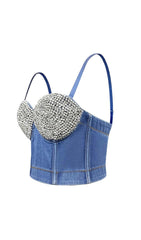 BUSTIER DENIM TOP IN BLUE