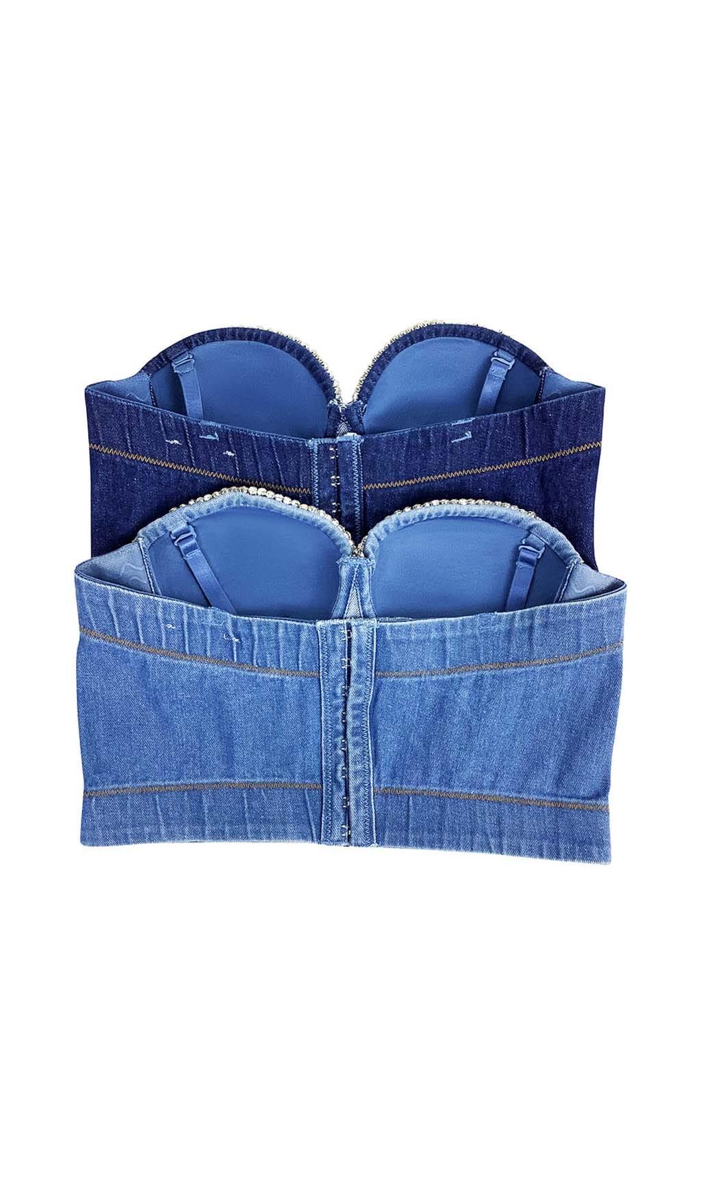 BUSTIER DENIM TOP IN BLUE