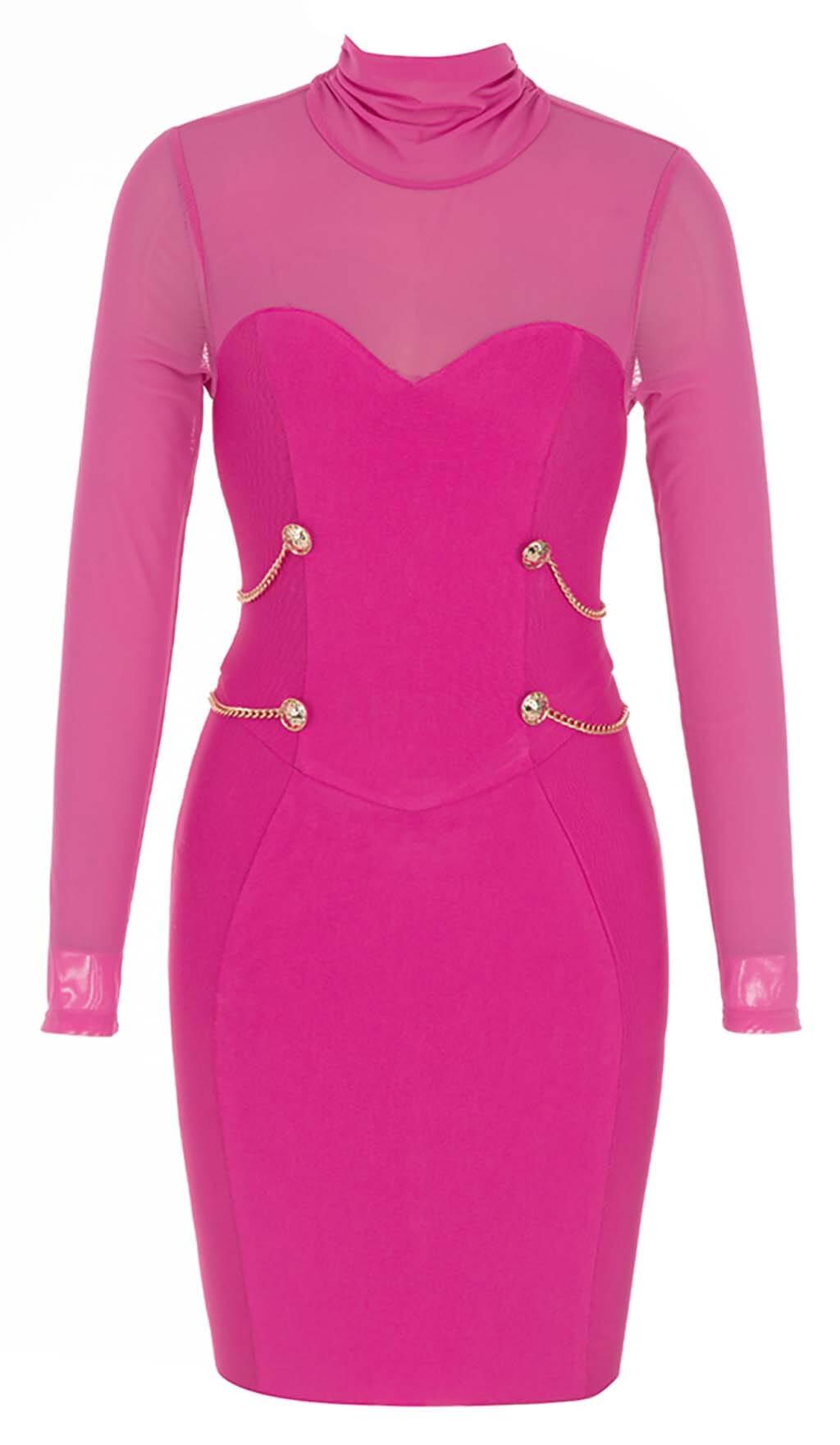 CREW NECK BODYCON BANDAGE MINI DRESS IN WINE