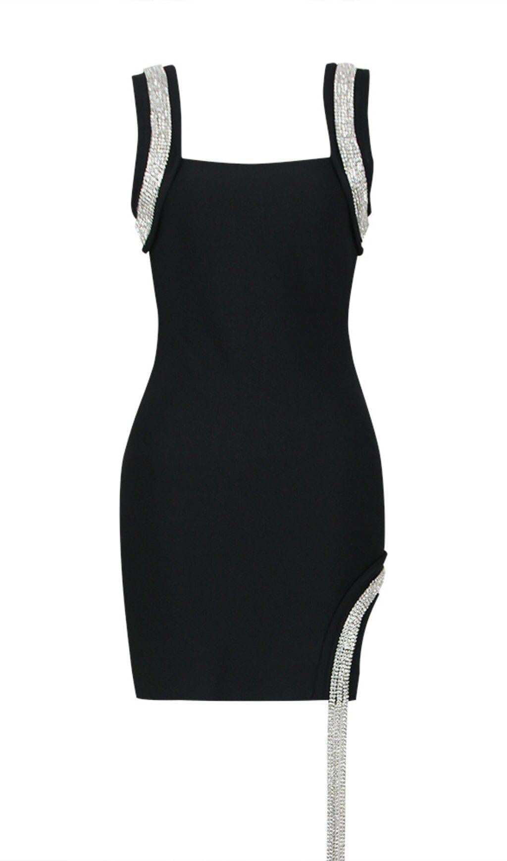 CRYSTAL BANDAGE MINI DRESS IN BLACK