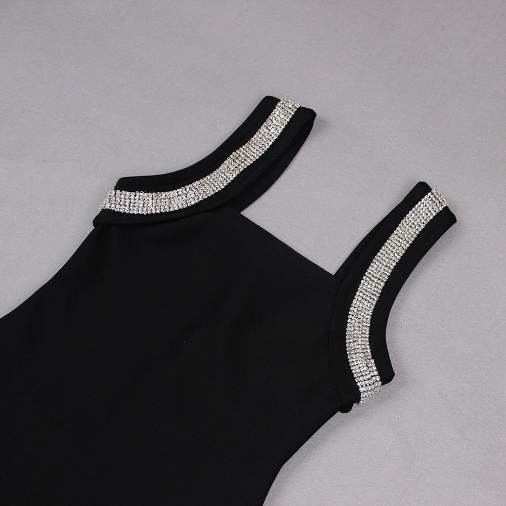 CRYSTAL BANDAGE MINI DRESS IN BLACK