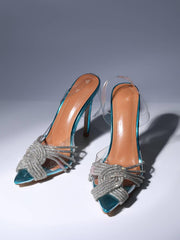 CRYSTAL EMBELLISHED SANDALS IN BLUE