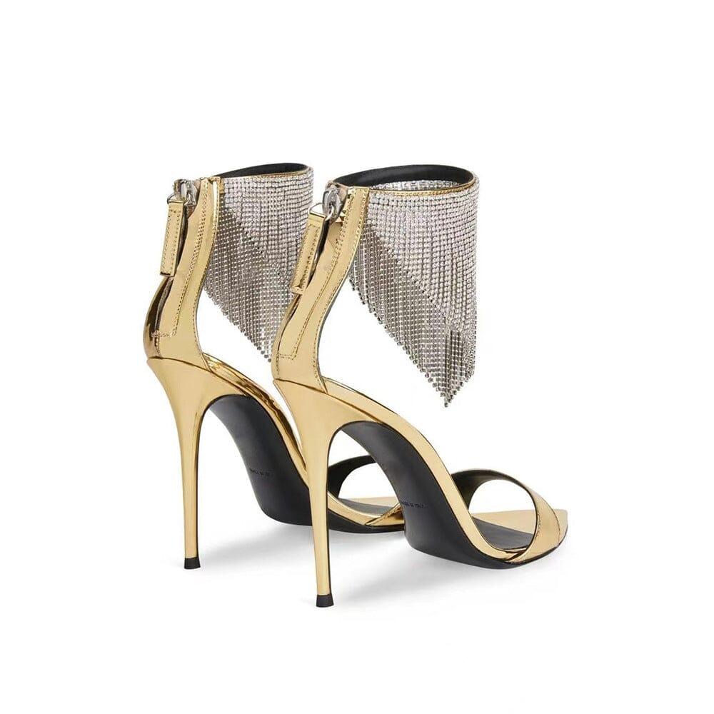 CRYSTAL TASSEL HEELS IN GOLD