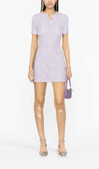 CRYSTAL-EMBELLISHED BUTTON MINI DRESS IN LILAC