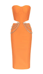 CUT OUT CORSET MIDI DRESS IN ORANGE