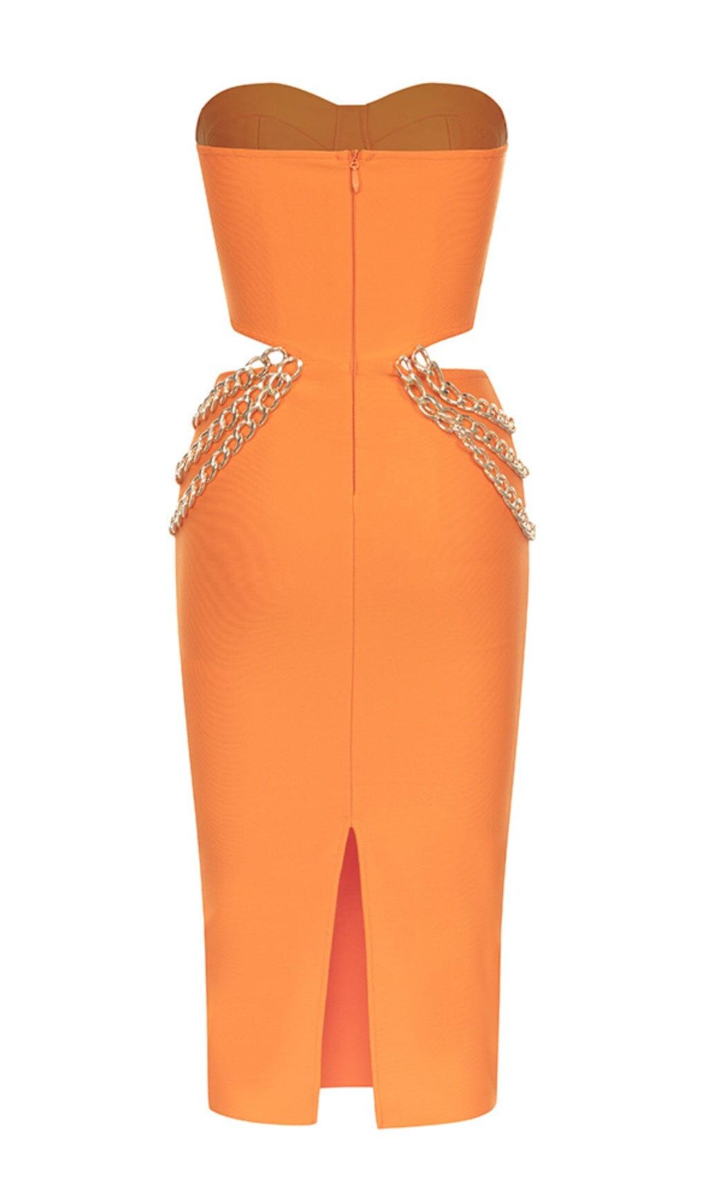 CUT OUT CORSET MIDI DRESS IN ORANGE