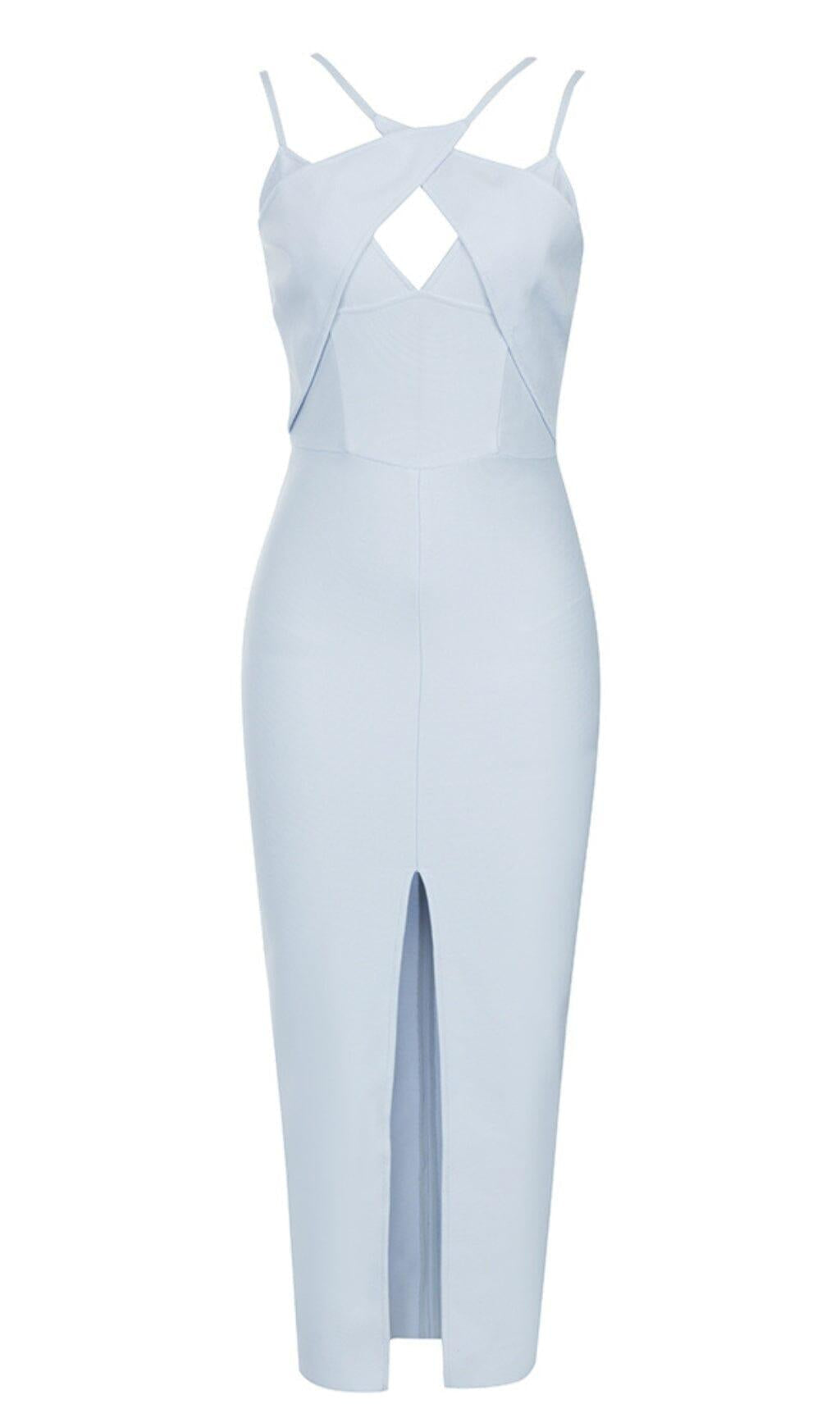 CUT OUT SPLIT MIDI DRESS IN LIGHT BLUE