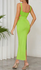 CUT OUT SPLIT MIDI DRESS IN LIME