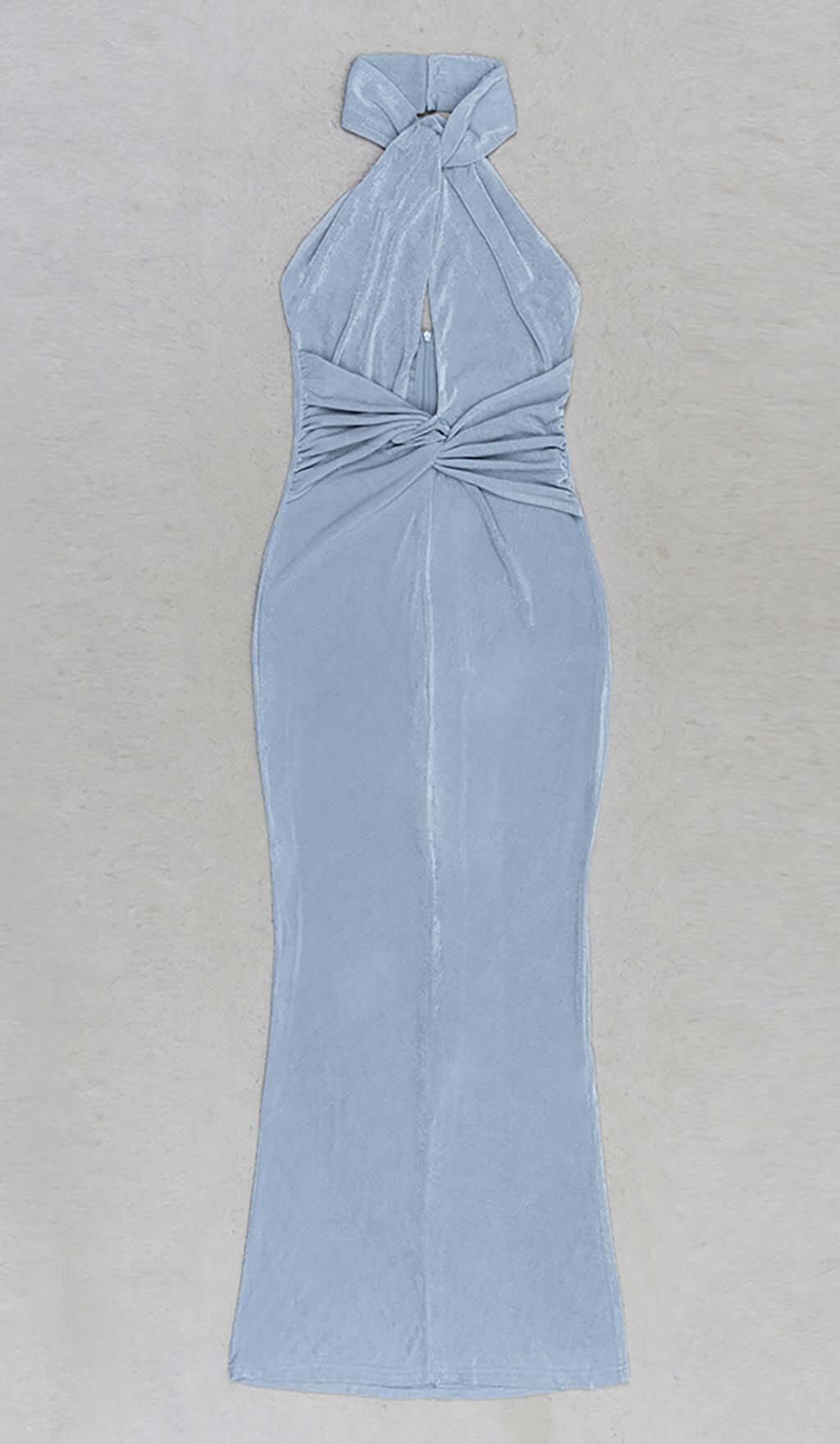 CUTOUT HALTER MIDI DRESS IN MISTY SKY