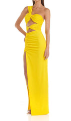 CUTOUT ONE-SHOULDER MIDI DRESS IN LEMON