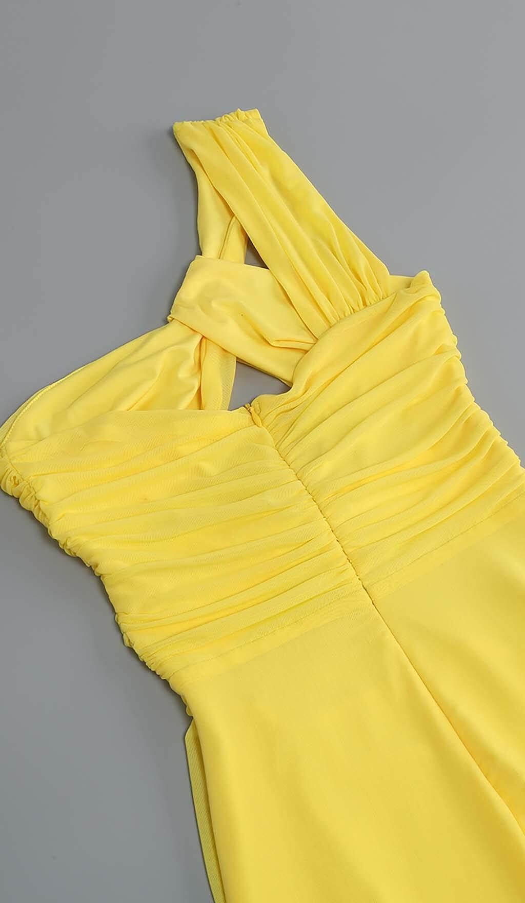 CUTOUT ONE-SHOULDER MIDI DRESS IN LEMON