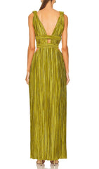 CUTOUT PLUNGE MIDI DRESS IN LIME GREEN