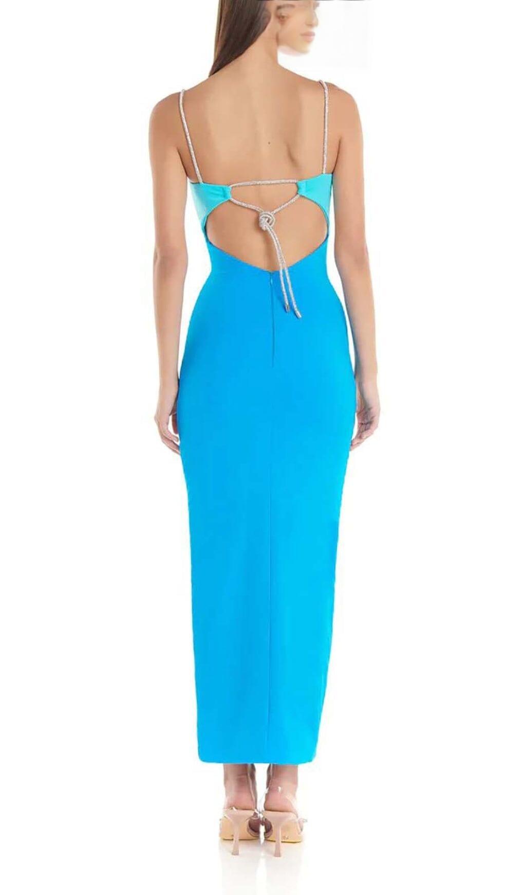 CUTOUT RHINESTONE MIDI DRESS IN BLUE