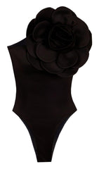 EXAGGERATED 3D FLOWER BODYSUIT IN BLACK