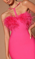 FEATHER HALTER MINI DRESS IN PINK