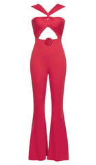 HALTER SLEEVELESS JUMPSUIT IN RED