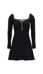 KNIT DIAMANTE MINI DRESS IN BLACK