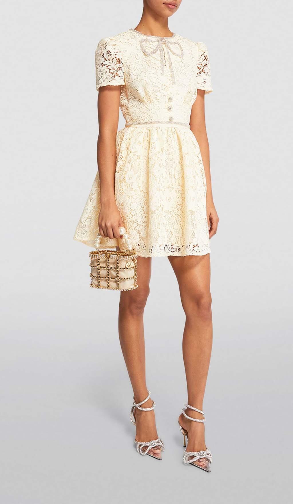 LACE BOW MINI DRESS IN WHITE