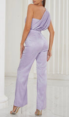 ONE SHOULDER SATIN JUMPSUIT IN LAVENDER