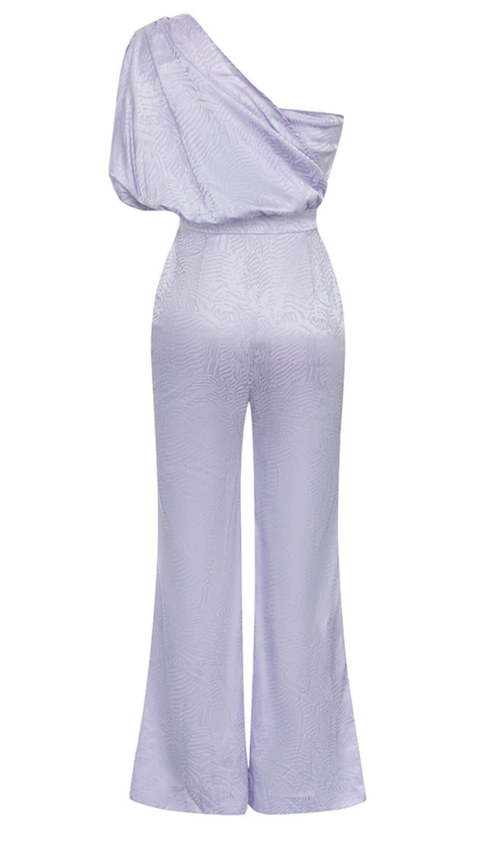 ONE SHOULDER SATIN JUMPSUIT IN LAVENDER