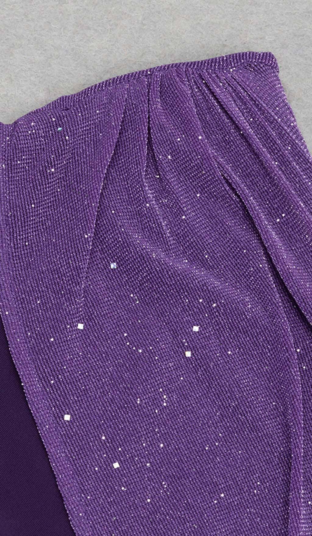 PLUNGE GLITTER BANDAGE MIDI DRESS IN AMETHYST