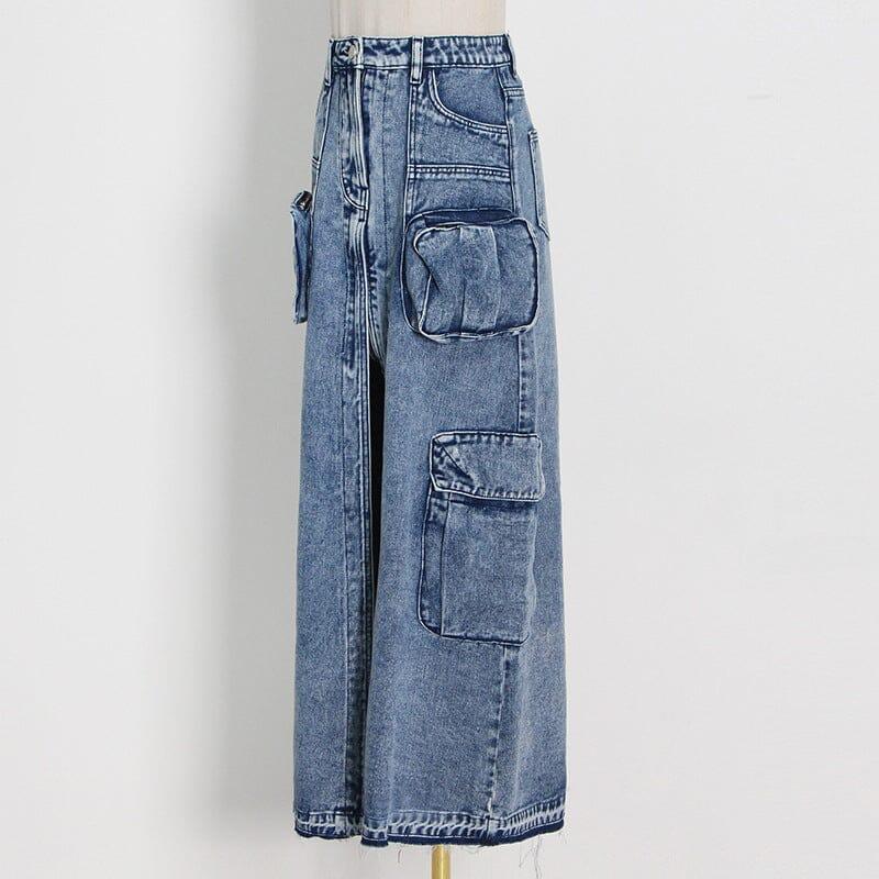 POCKET SPLIT DENIM SKIRT IN BLUE