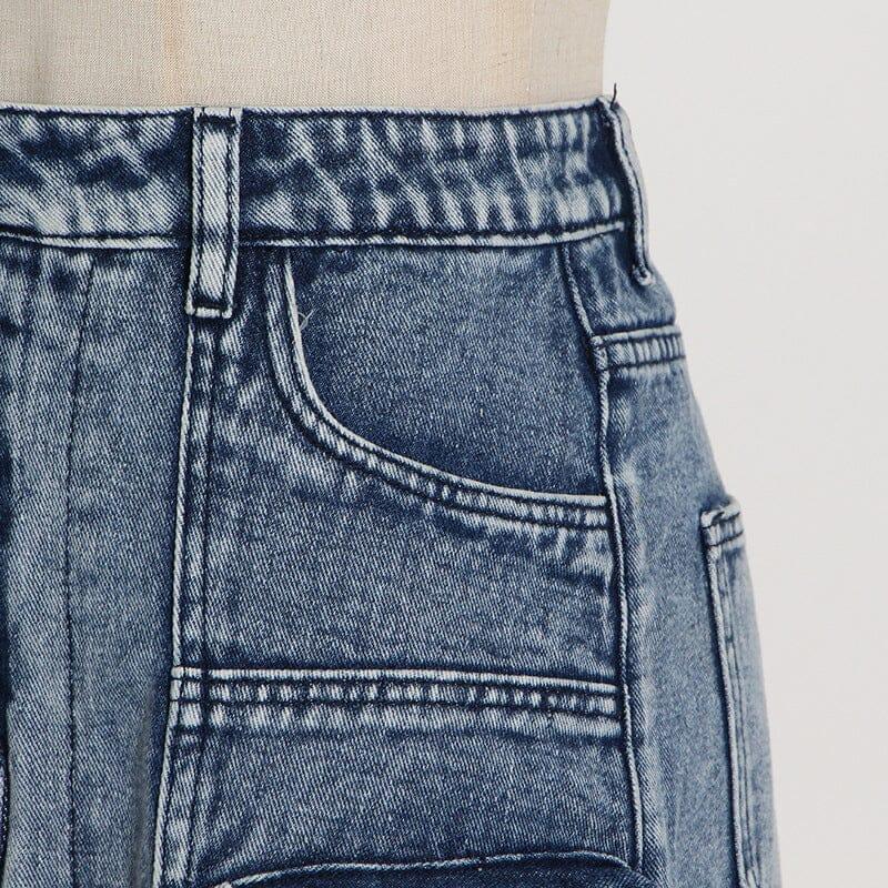 POCKET SPLIT DENIM SKIRT IN BLUE