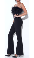 FEATHER JUMPSUIT IN BLACK