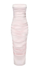 RUCHED OFF-SHOULDER SLIM MIDI DRESS IN PINK